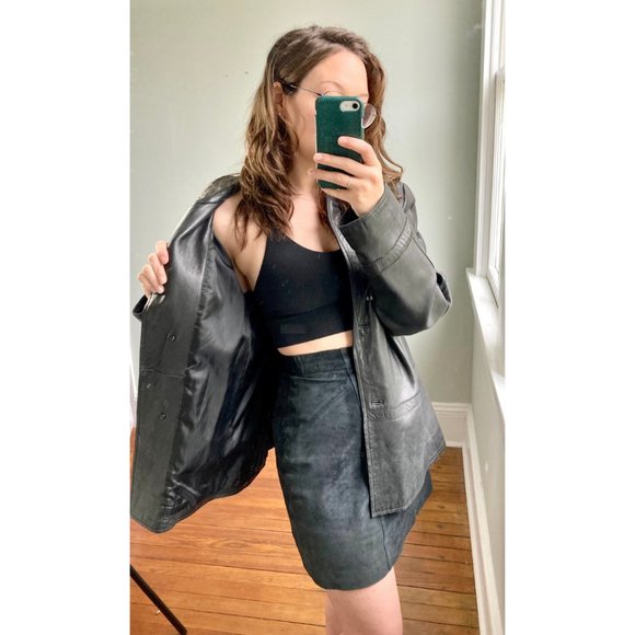 Vintage Y2K 90s 100% Buttery Leather Black Minimalist Sleek Punk Grunge Jacket L - Picture 3 of 10